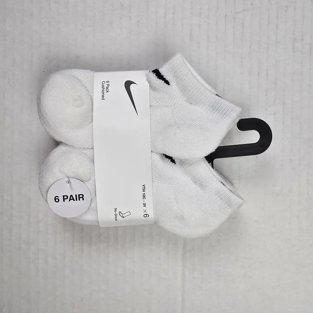 Nike Youth Mesh Cushioned No Show Socks Size XS/10C-3Y White 6 Pack